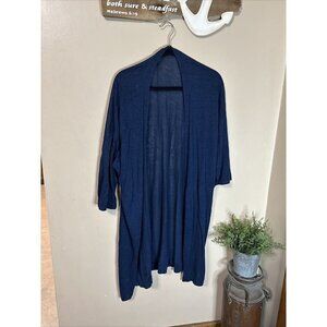 Pure Jill Sweater Linen Womens Medium Navy Cardigan Duster Mid Sleeve D42
